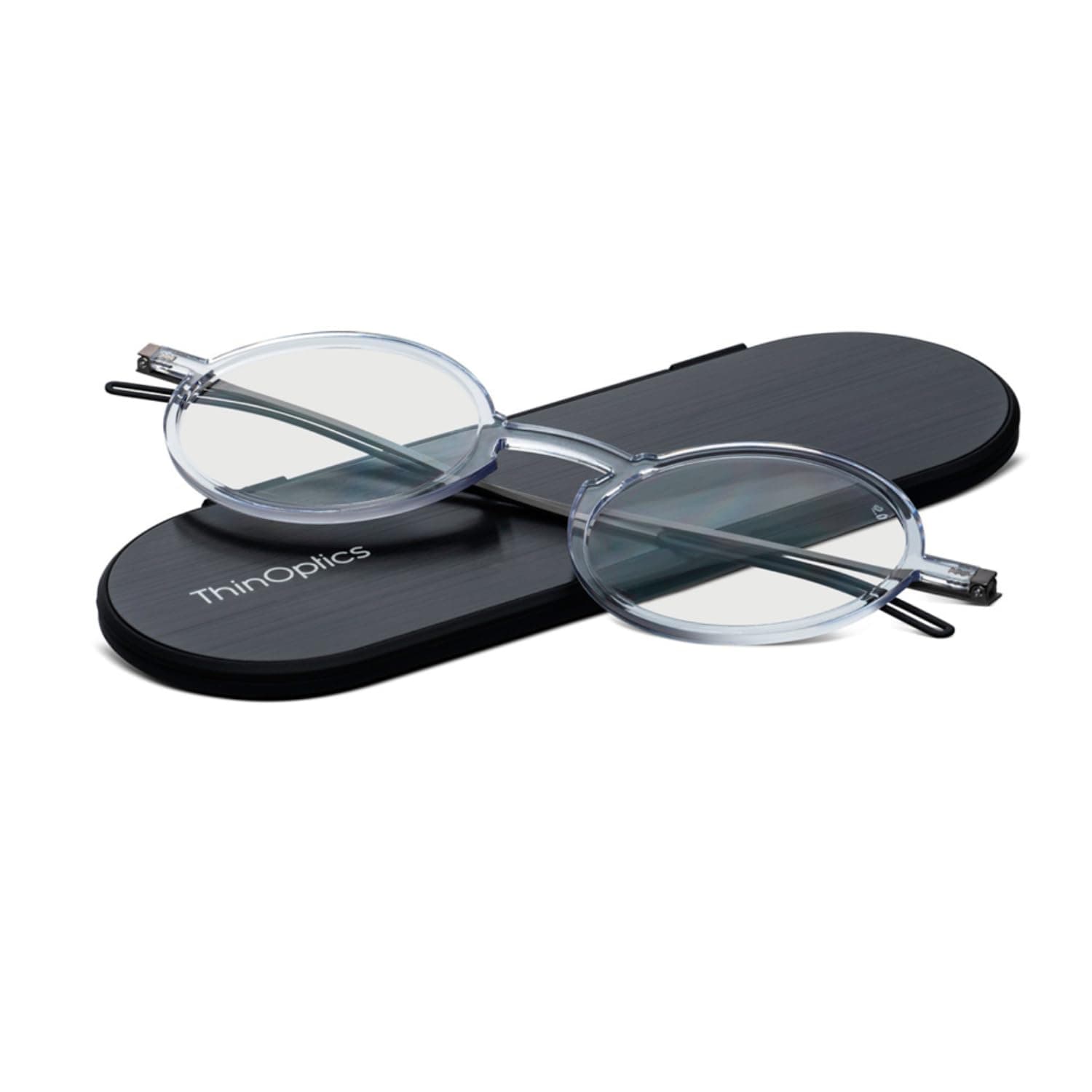 ThinOptics Manhattan Reading Glasses Round Frames With Milano Magnetic Case - Thin Lightweight Compact Readers 1.0 1.5 2.0 2.5 Strength