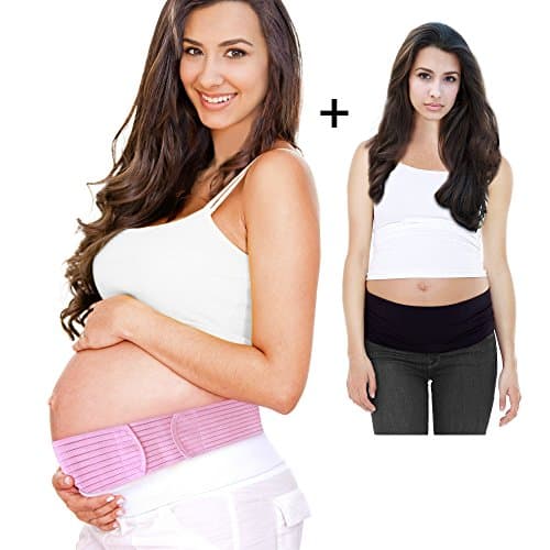 Belt & Band Set: Breathable Maternity Back Support, Abdominal Binder Belt Plus Pant Extending Belly Band By Pretty Baby Mama