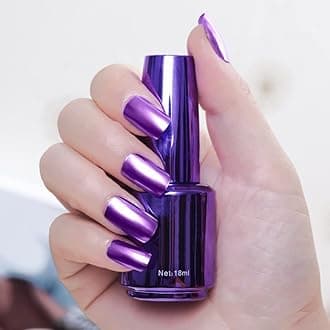 Metallic Nail Polish Pealecent Acrylic Color Shine DIY Nail Polish Varnish Manicure Tool, Unpeelable Drawable NOT-MIRROR 12 Colors (Purple)