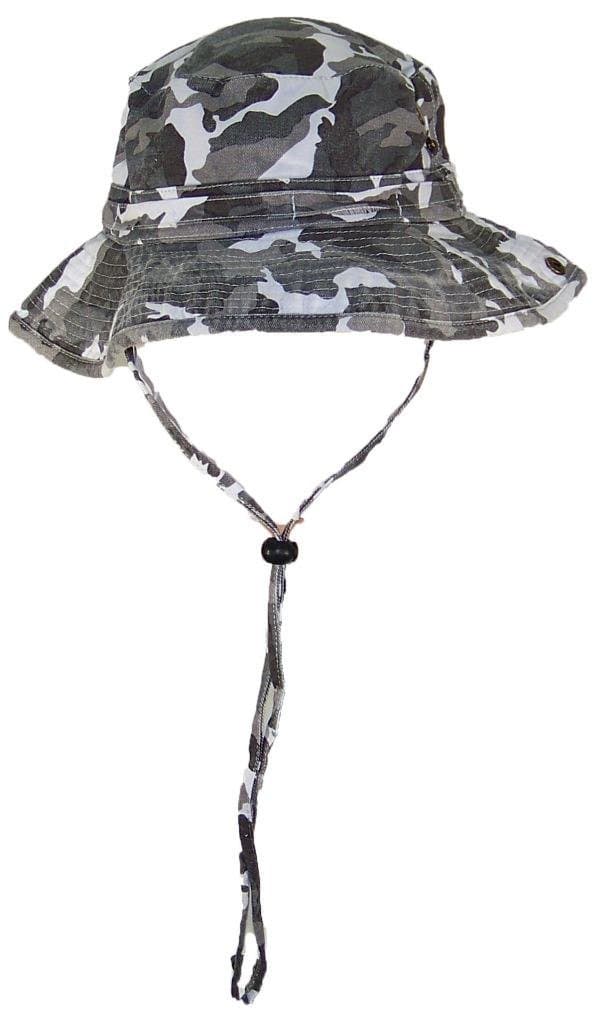 Solid Wing Floppy/Bucket Summer Hat W/Snap Up Sides, Chin Strap & Mesh Air Holes - City Camo Extra Large