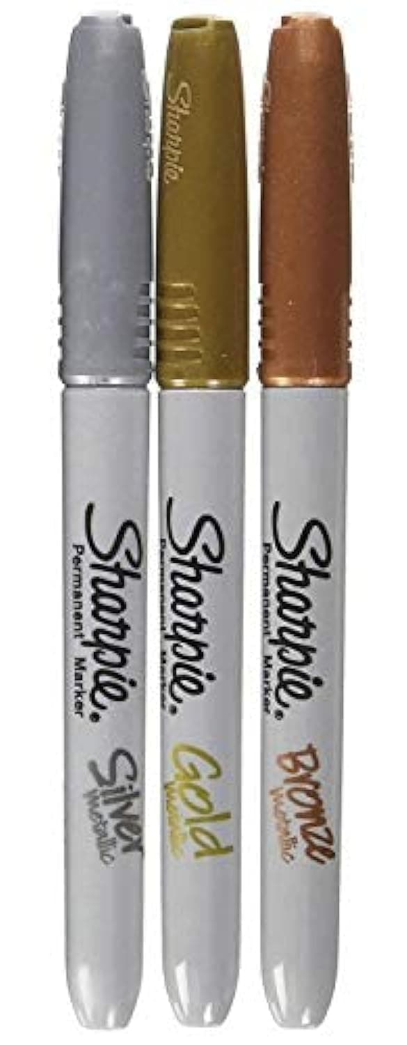 Sharpie Fine Point Metallic Permanent Markers, Silver/Gold/Bronze, Pack of 3