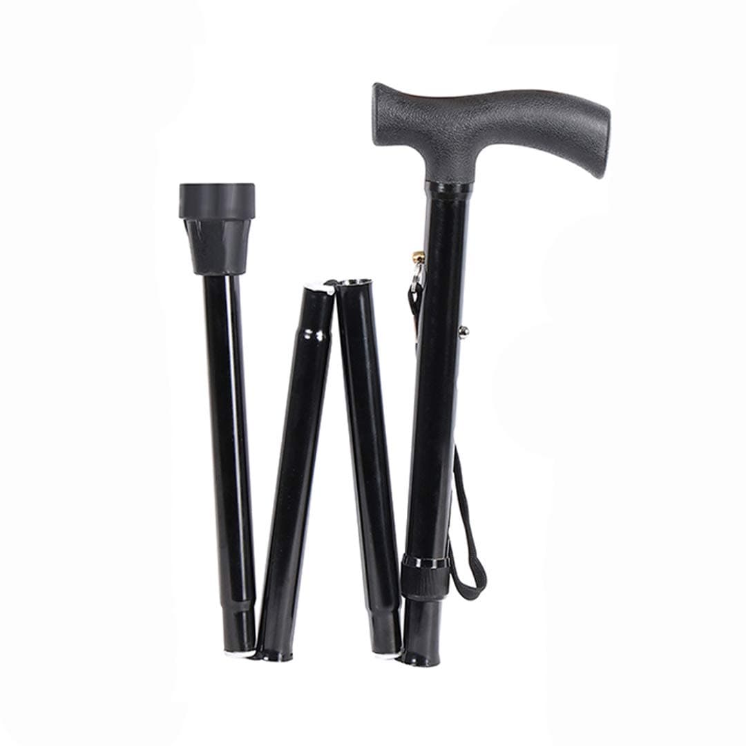 MCP Jindal 4 Folding Sections Aluminium Foldable Walking Stick for Men, Women & Old People Support, Trekking Cane Stick (Black)