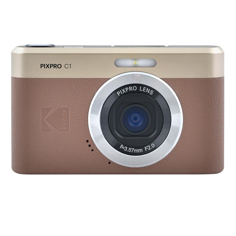 Kodak PIXPRO C1 Digital Camera, 13MP Compact Point & Shoot with 4X Digital Zoom, 26mm f/2.0 Wide Angle, 180 Degree Flip Screen, 1080p HD Video, Brown