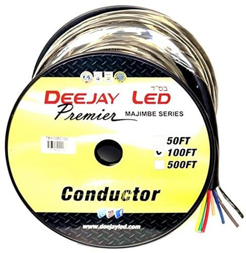 Ultimate 100-foot 8-conductor 12 Gauge Stranded Cable With Single Black Jacket Ideal For Speakers And Power Eight-conductors Brown, Black, Red, Yellow, Tan, Blue, Green, White DEEJAY LED TBH128C100
