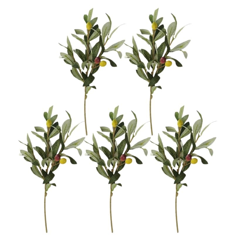 5pcs Artificial Olive Branch Silk Plants Branch Artificial Olive Stem Fake Olive Branches Decoraciones Para Salas De Casa Simulation Olive Branches Plastic Olive Fruit Household