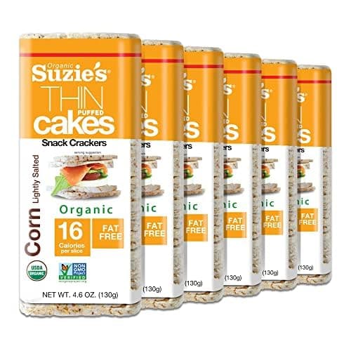 Suzie's Organic Lightly Salted Corn Cake Thins|6 Pack|USDA Organic, NON-GMO, Fat-Free, Sugar-Free, Gluten-Free|Low-Calorie Snack-17 Calories Per Slice|Bread & Cracker Replacement