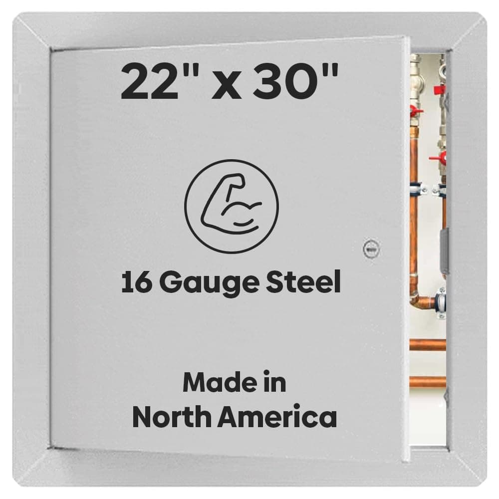 Best 22" x 30" Universal Access Panel – Flush Steel Door with Exposed Flange for Walls or Ceilings, 16-Gauge Cold Rolled Steel Frame, Screwdriver Cam Latch, White Powder-Coat Primer Finish, BA-UAP