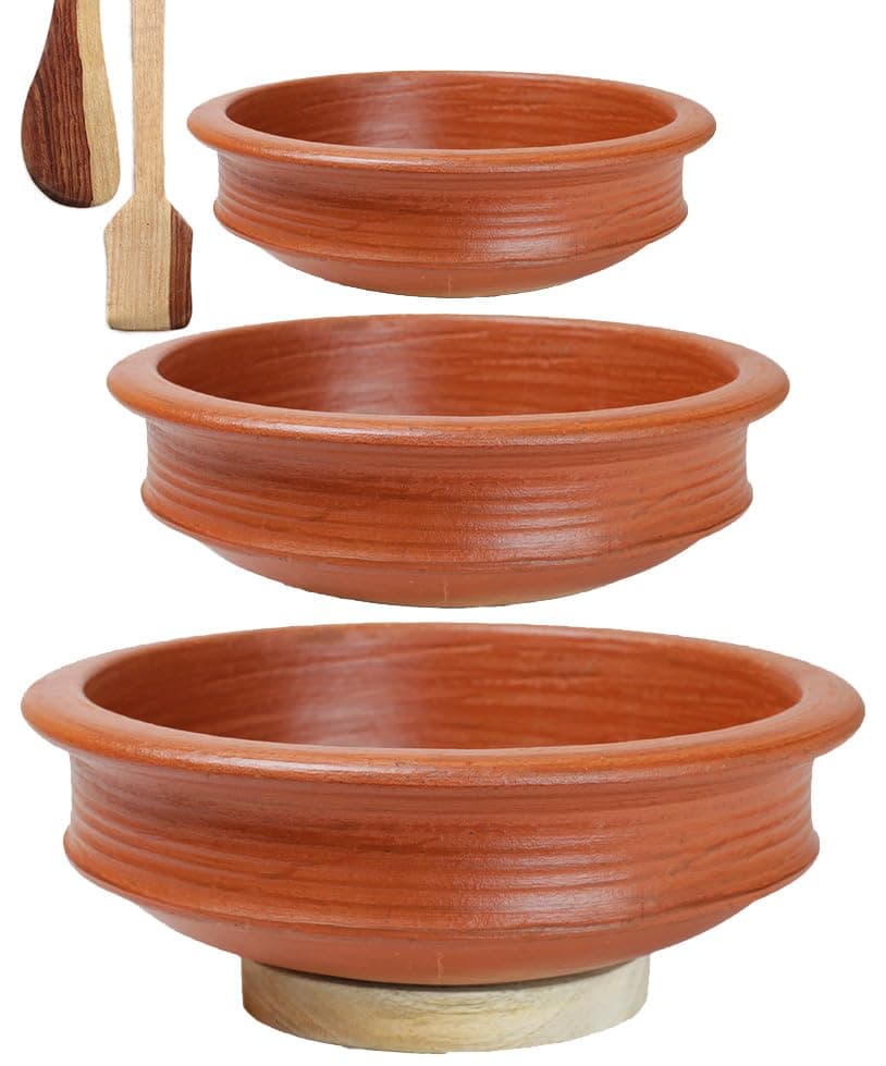 Clay Handi/Pot for Cooking and Serving Combo 1, 2 & 3 Liter