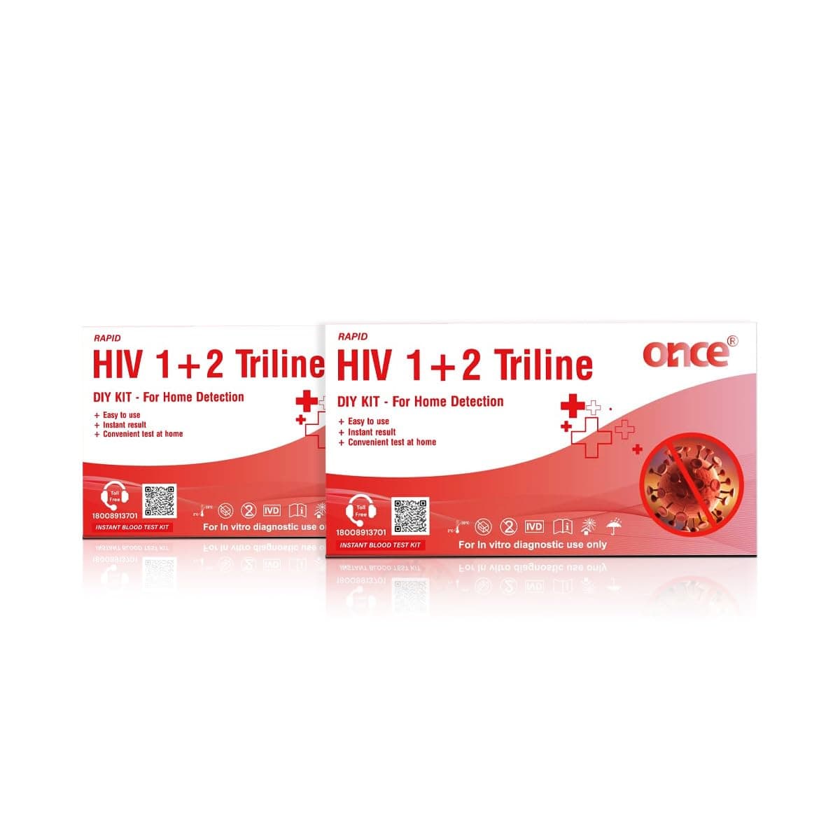 ONCE Rapid HIV 1+2 Triline Home Detection Kit, Instant Blood Test, DIY Kit for In-vitro Diagnostic Use- Pack of 2