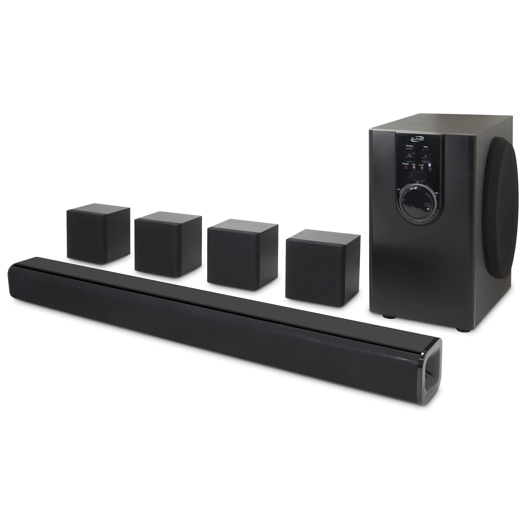 iLive Electronics 5.1 Home Theater System with Bluetooth, 6 Surround Speakers, Wall Mountable, Includes Remote, Black (IHTB159B)