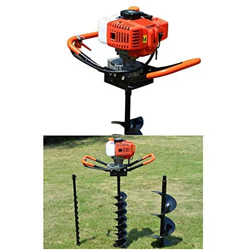 52cc 2-Stroke 1.98HP Gas Powered Post Hole Digger Borer Ground Fence Drill Single Cylinder Drill + 4" 6" 8" Bits (2.4HP)