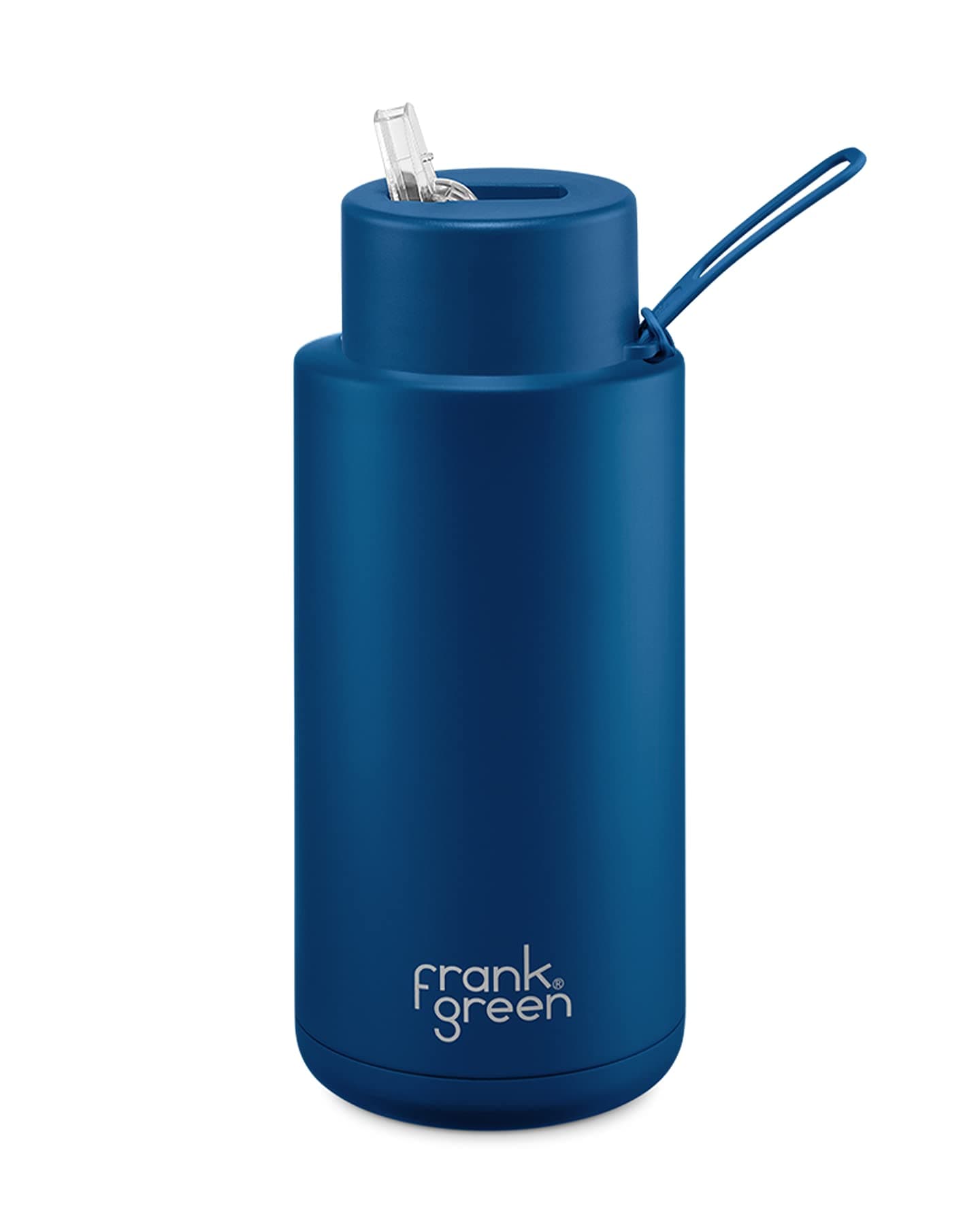 Frank Green Ceramic Reusable Bottle with Straw Lid, 34 oz Capacity, Deep Ocean