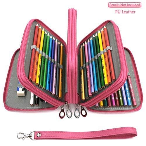 72 Slots Pencil Case - PU Leather Handy Multi-Layer Large Zipper Pen Bag with Handle Strap for Colored/Watercolor Pencil Box