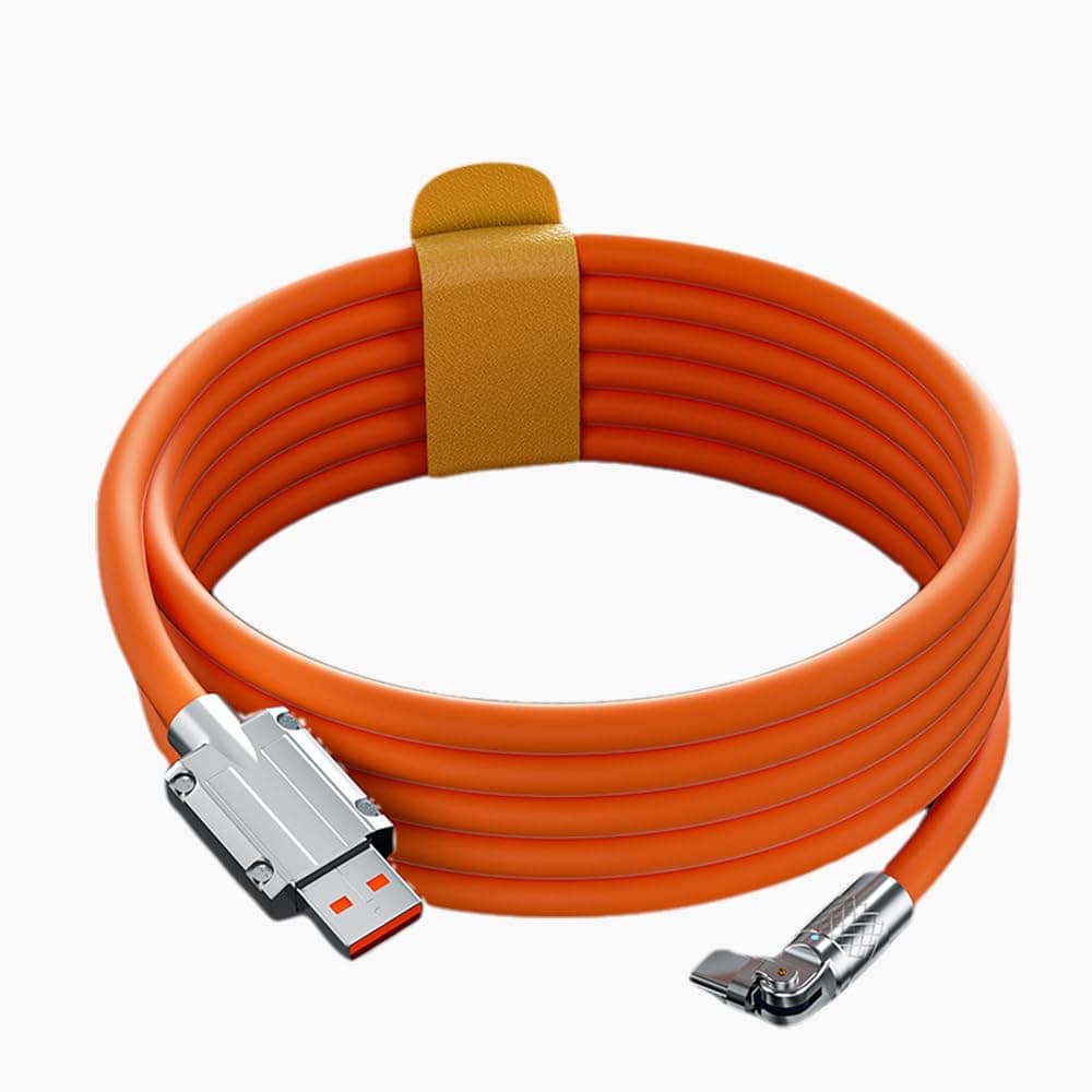 Generic Fast Charging 180° Rotating Cable 120W - Heavy-Duty Unbreakable Silicone OD6.0, Zinc alloy joint 180° Rotating with Light,1.5M USB-A to iPhone Charging Cable, Orange (USB A to USB C)