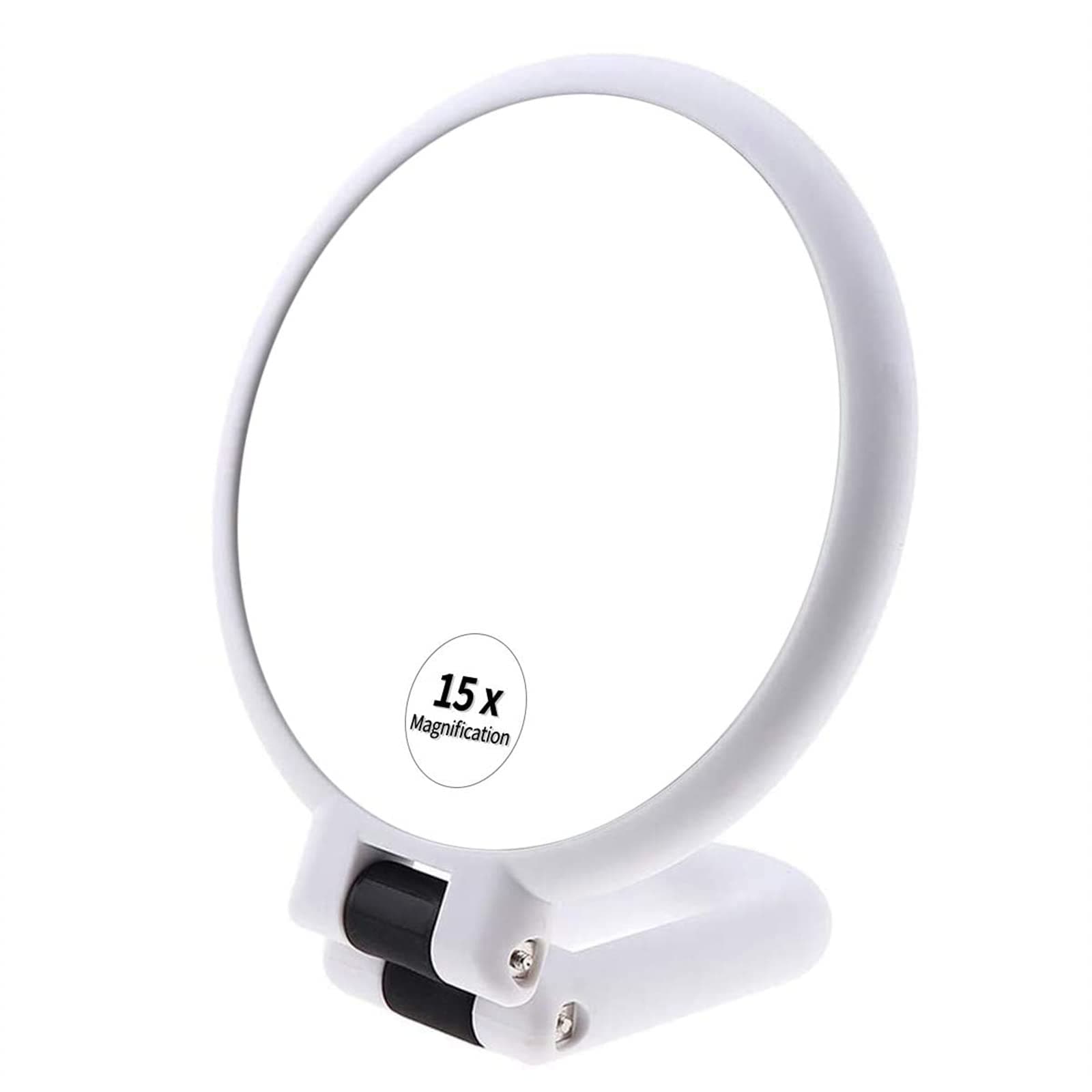 Arabest 15x Magnifying Handheld Mirror, Double Side Folding Magnification Hand Mirror for Women with Adjustable Handle, Compact Size and Portable Vanity Cosmetic Mirror for Girl (White)