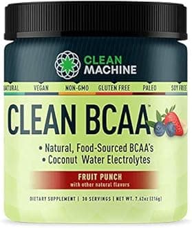 Clean BCAA - Natural Food Sourced Vegan BCAAs & Organic Coconut Water Electrolytes - Vegan Amino Acid Supplement - Fruit Punch - 216g