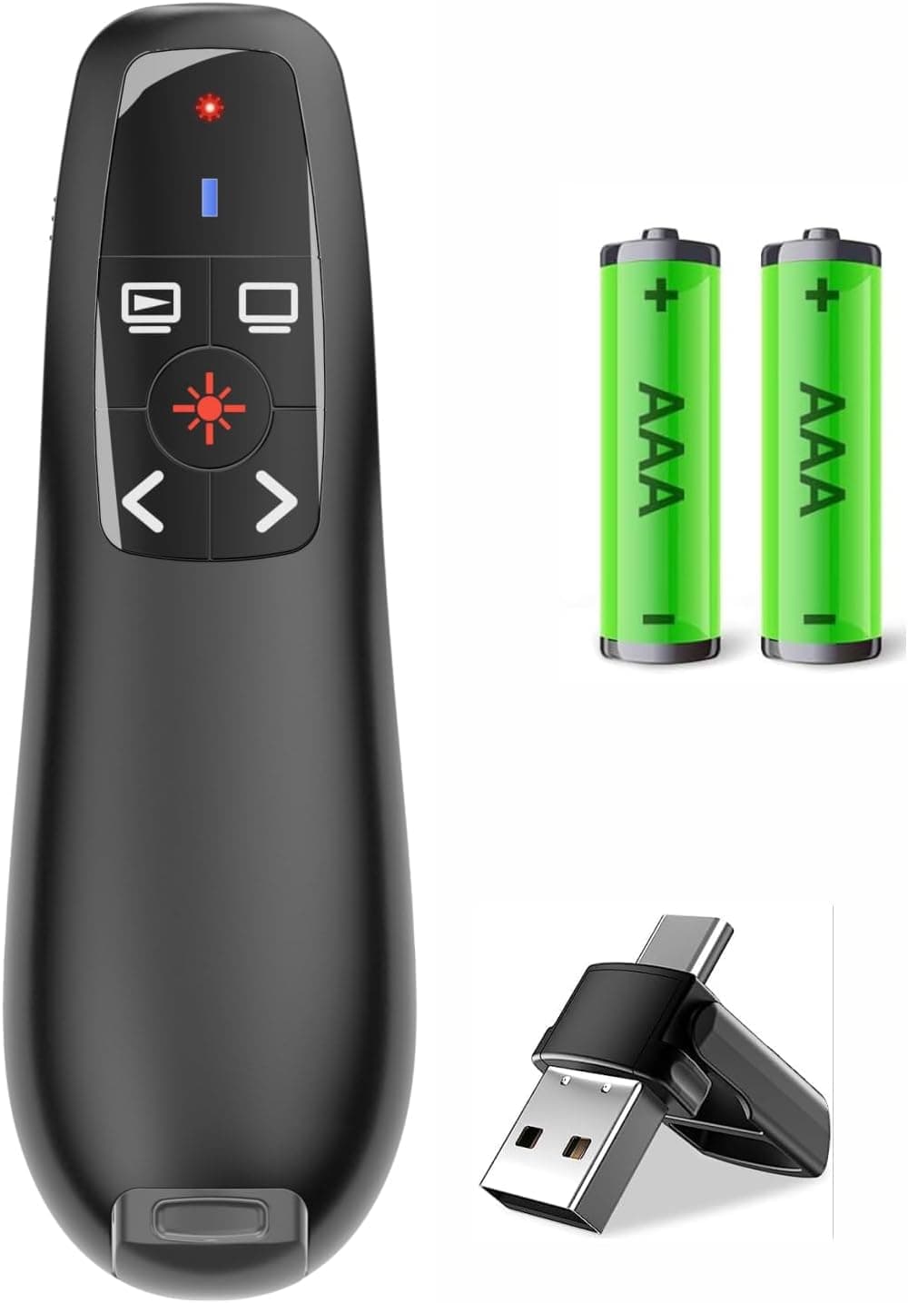 rts 2-in-1 Type C USB Wireless Laser Pointer Presenter for Presentation PPT Slide Changer Remote Clicker with Volume Control PowerPoint Clicker with for Google Slide Mac MacBook Laptop PC Computer