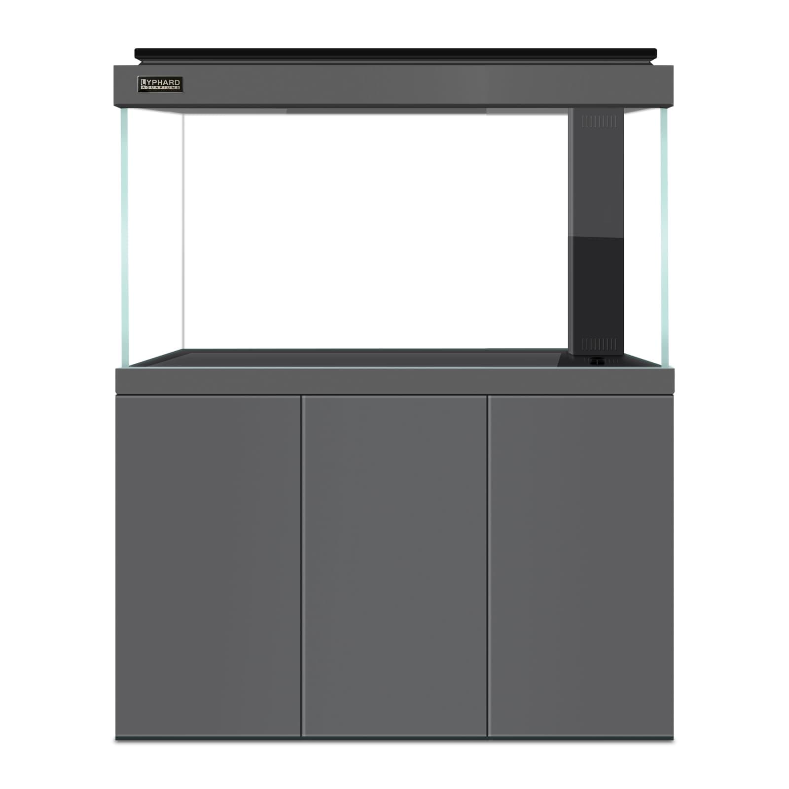 LYPHARD AQUARIUMS All in One Aquarium, 135 Gallon Ultra Clear Fish Tank and Sump Filtration System, Complete Saltwater Aquarium Set with Triple Door Cabinet Stand, Gray