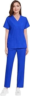 Scrub Sets for Women Uk Uniform Healthcare Hospital Workwear Nurses Top Office Work Set for Ladies Scrub Set Women Uniform Healthcare Beauty Tunic Work Tops Care V-Neck Short Sleeve Spa Nail Salons