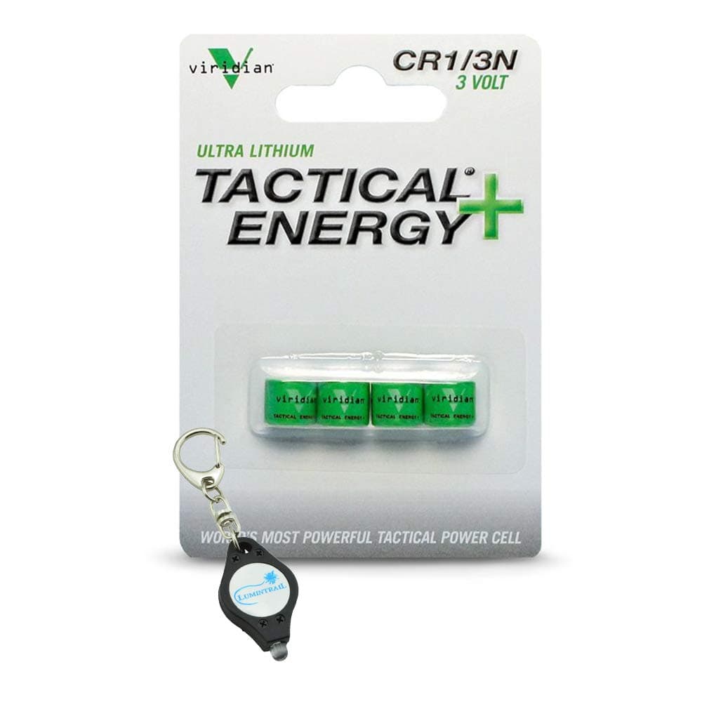 Viridian CR1/3N 3 Volt Lithium Battery (4-Pack) for Flashlights, Laser Sights, Tools Bundle with a Lumintrail Keychain Light