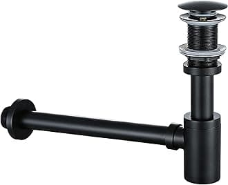 Bathroom Basin Sink Stopper P-Trap Complete Set, Adjustable Height 1-1/4 Bottle Trap Basin Sink Waste Drain P Trap Set NO Overflow, General US/CA Standard, Matte Black