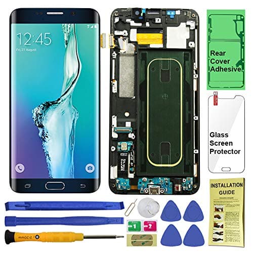 Display Touch Screen (AMOLED) Digitizer Assembly with Frame for Samsung Galaxy S6 Edge Plus (5.7 inch) G928P (Sprint) (for Phone Repair Part Replacement) (Free Repair Tool Kits) (Black Sapphire)
