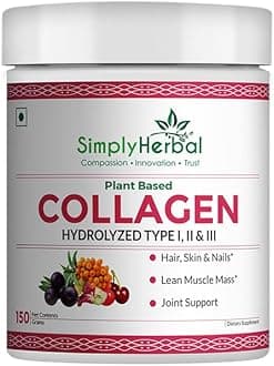 Simply Herbal Plant Based Collagen Powder Natural Peptide Builder Supplement Drink With Vitamin C, Silica, & Biotin For Skin Hair Nail Health Promote Bone Joint Function for Men & Women – 150 gm