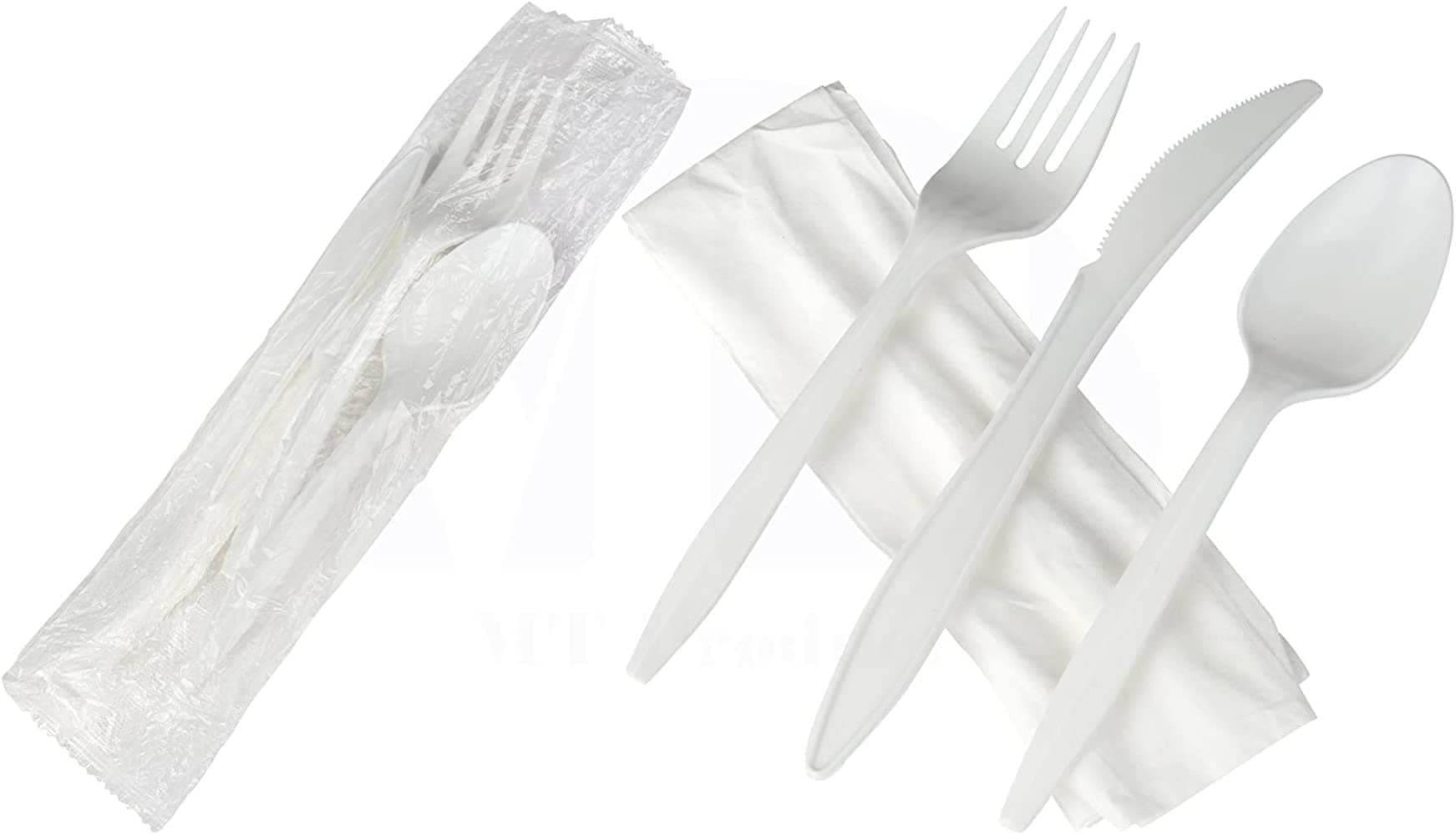 MT Products White Individually Wrapped Cutlery Plastic Utensils - Disposable Silverware Set - Pack of 50