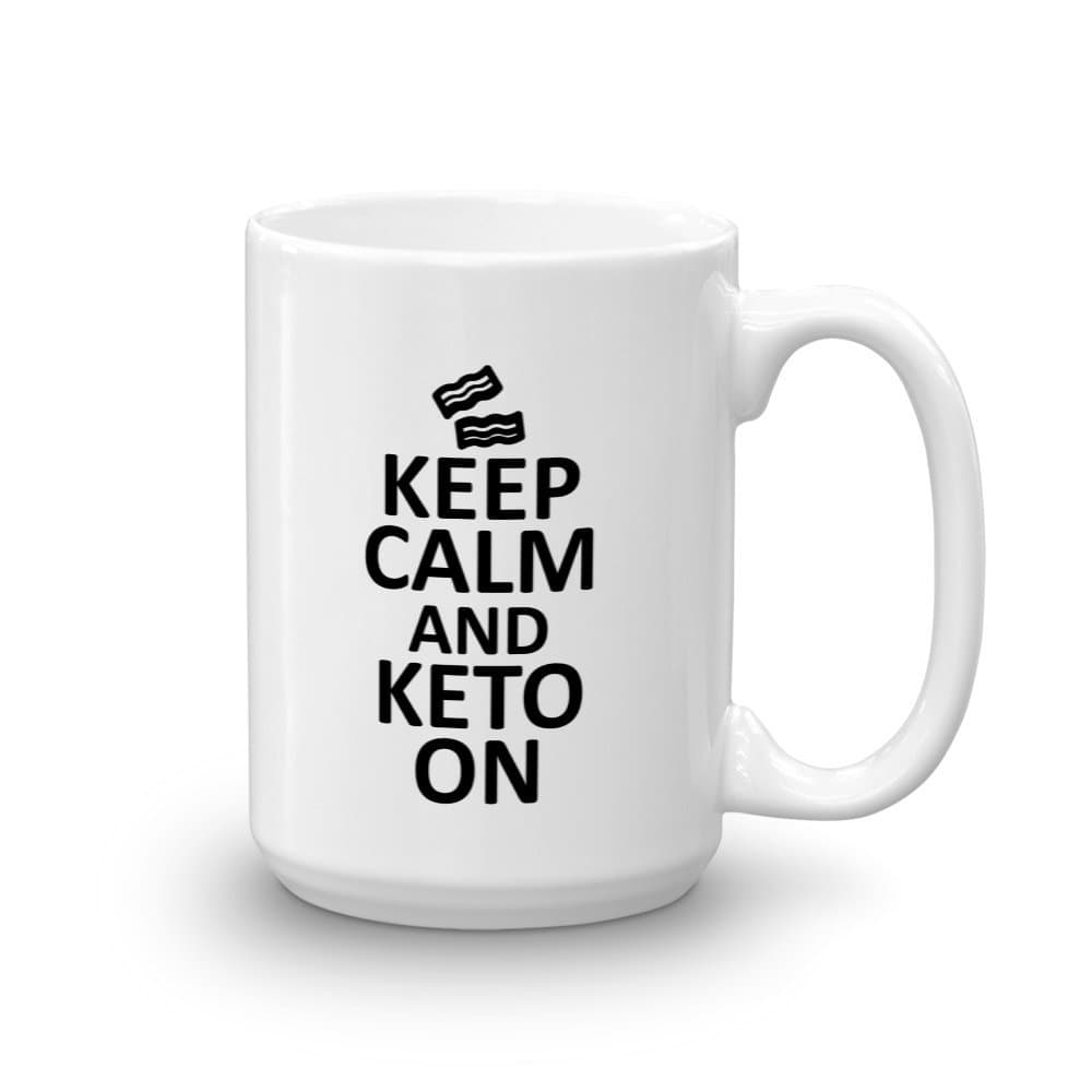 Keep Calm and Keto On Bacon Mug Coffee Cup Men Women Novelty Gift (15oz)