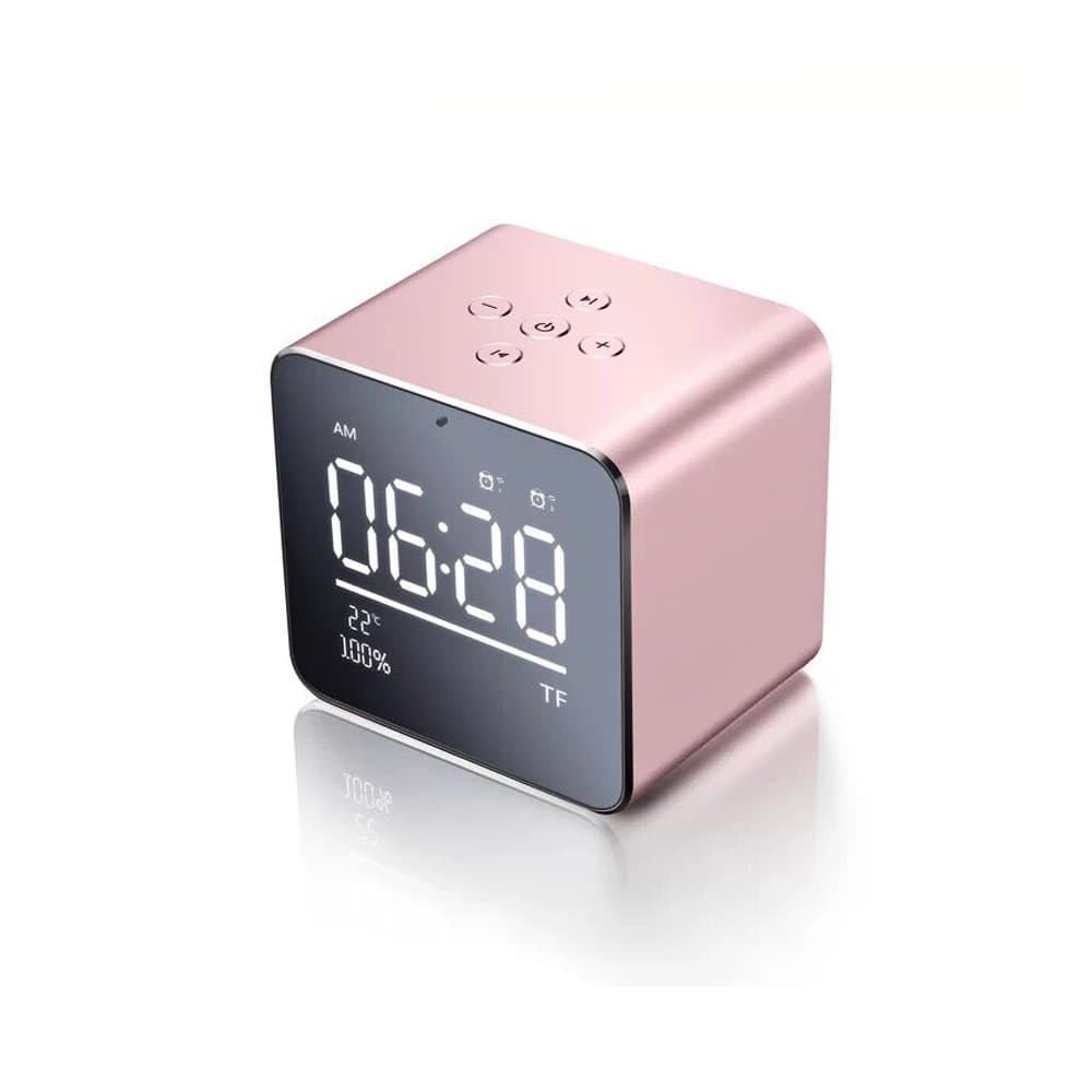Wireless Bluetooth Speaker,Veeki Cube Portable Speakers With LCD Display, 2 sets of Alarm Clock 10h Playtime Mini Metal Subwoofer for iPhone X/ 6s / 7/7 Plus/iPad Indoor Outdoor etc. (Rose Gold)