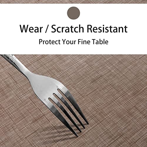 LIBERECOO Vinyl Tablecloth with Flannel Backing Linen Texture Pattern Table Cloth Stain-Resistant Table Cover for Home Dining and Outdoor (Flaxen, 60 x 102 Inch (8-10 Seats))