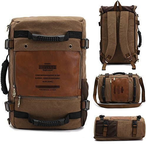 Lemo Men's Backpack - Retro Vintage Causal Canvas Rucksack Daypack Backpack for College Traveling Climbing Camping Hiking (Dark Khaki)