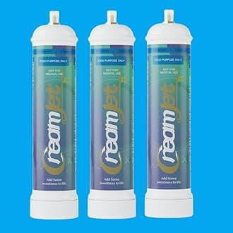 CreamJet 640g Nitrous Oxide Whipped Cream Chargers Food Grade 0.95L N2O Nitrous Tank Equivalent to 80 Cream Capsules Nos Gas Cylinder with Free Nozzle (Natural Flavor, 3 Cylinders)