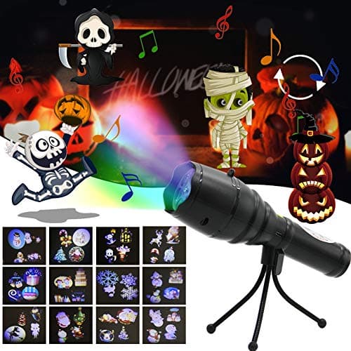 FORUP Halloween Projector with 12 Decorative Projection Slides, Tripod, Dynamic & Static Images for Halloween Party Decorations