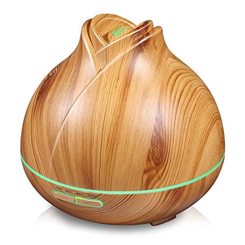 Aroma Essential Oil Diffuser, 400ml Ultrasonic Cool Mist Humidifier with 7 Color LED Lights, 2 Adjustable Mist Mode, Waterless Auto Shut-Off for Home Yoga Office Spa Baby Room, MZvul Wood Grain