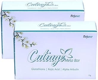 Rejuve Cutiage Mela Soap Bar with Glutathione & Kojic Acid | Gentle Face & Body Cleanser for Daily Use | Supports Even Tone, Reduces Dark Spots and Hyper pigmentation Pack of 2-75g Each