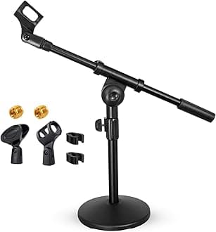 5 Core Mic Stand Adjustable Desktop Boom Microphone Stands Round Base Portable Foldable Table Pedestal Para Microfono w Universal Mike Holder For Studio Podcast Podium - PARENT MSSB (Black, 1 Piece)
