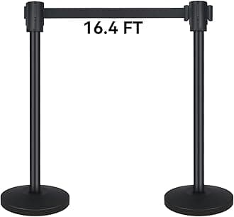 QKA Crowd Control Barriers with 16.4' Retractable Belt 2Pack Stainless Steel Stanchion Posts Queue Line Pole Stanchions, Black