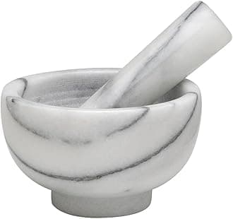 HIC Kitchen Mortar and Pestle Set, Solid Carrara Marble, 3.8-Inch, Spice Herb Grinder, Pill Crusher, Nut Butter Maker