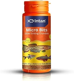 Intan Micro Bits (0.4-0.6mm Slow Sinking Crumble) | 50gm - Highly Nutritious Ornamental Fish Food for Small Mouths - Killifish, Tetras, Rasboras & Danios | Growel Feeds