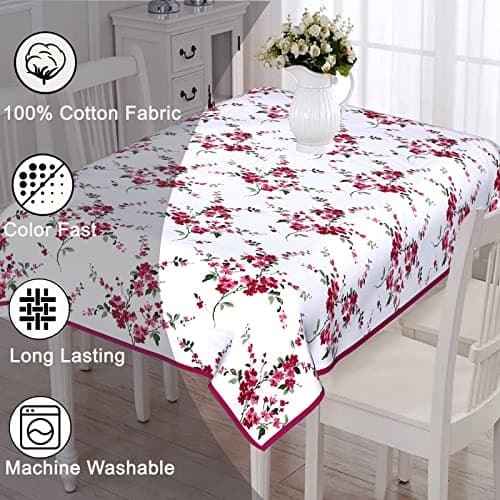 Table Cloth for 6 Seater Dining Table-Pink and White