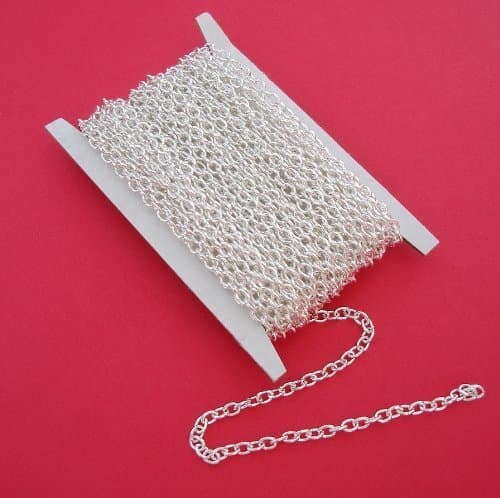 BeadsTreasure 15ft Spool-Bright Silver Plated Round Cable Unfinished Chain-3x2x0.6mm Jewelry Making Supply.