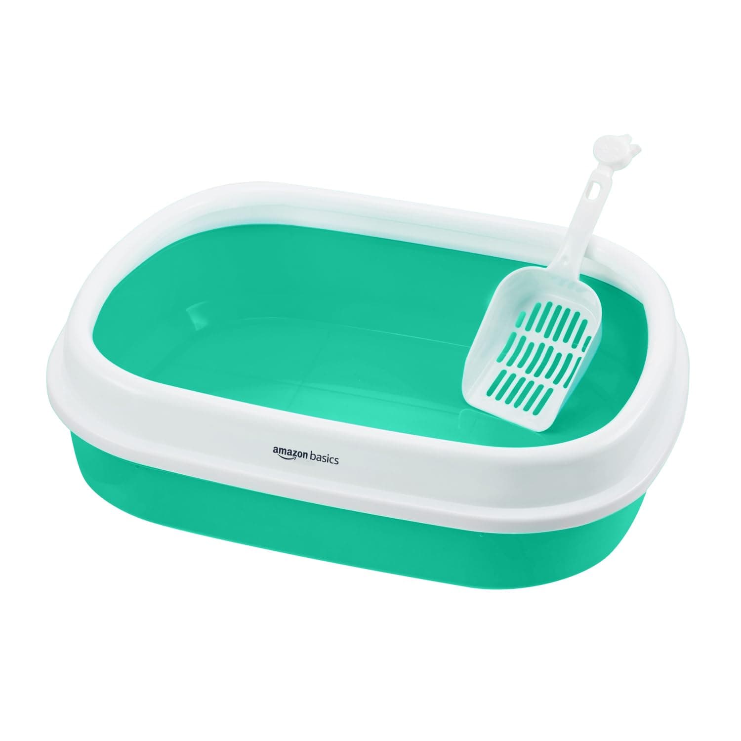 Cat Litter Box Tray with Free Scooper | Semi Closed Design and Durable Quality | Suitable for All Adult Cats & Kittens, Green