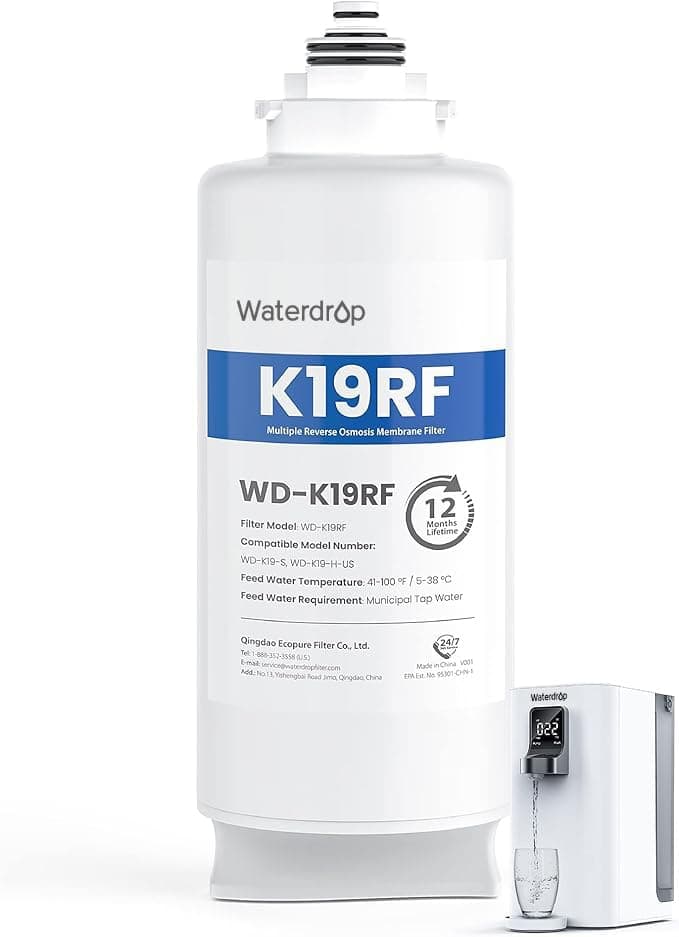 Waterdrop K19RF Filter, Replacement for K19-S and K19-H Countertop Reverse Osmosis System, 12-month Lifetime