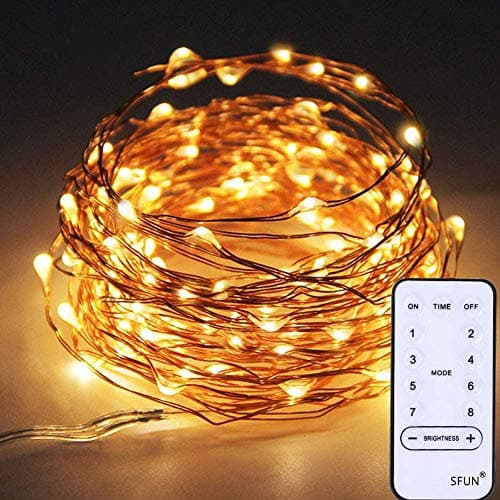 SFUN USB Powered Fairy String Lights with Remote Control 33ft 100LED 8 Modes for Valentine's Day Wedding Party Home Decoration (Warm White)