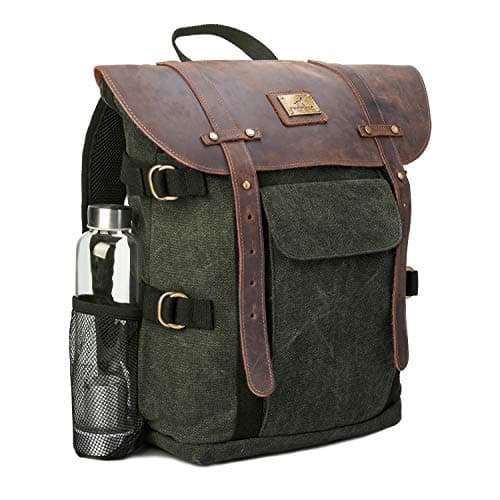 Leather Backpack for Men TOPWOLFS Canvas Backpack Vintage Rucksack fit 15.6" Laptop Books School Travel Bag