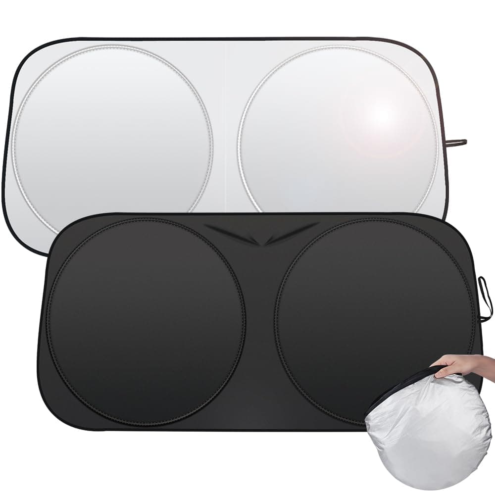 Foldable Car Windshield Sunshade 58.2/55.9 * 27.5 inch, Front Windshield Reflective Sunshad with Storage Pouch, Car Front Window for Top Blocks UV Rays and Sun Heat Protection, Keeps Vehicle Cooler