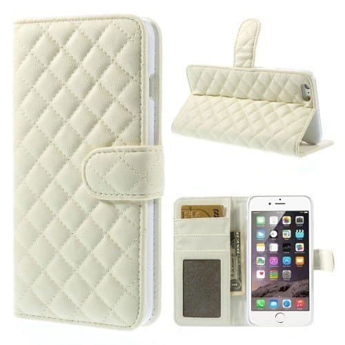 Slick Shell Quilted White Rhombus Soft PU Leather Wallet Case with Card Holder and Foldable Stand for Apple iPhone 6 Plus