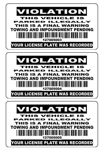 50 4" X 2" Consecutive Bar-Code Numbered BLACK No Parking Stickers No Parking Labels Tow Away Zone