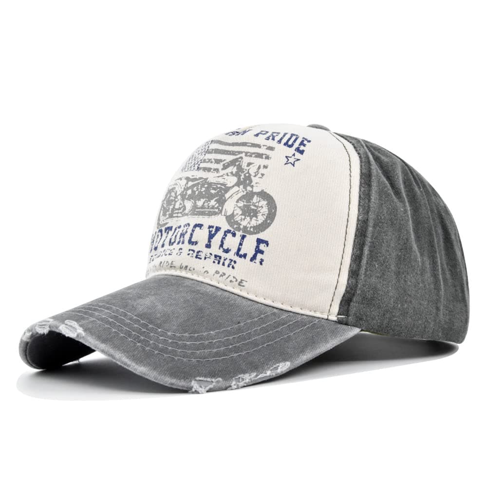 Vintage Baseball Cap Washed Denim Trucker Cap Motorcycle Print Pattern Outdoor Sun Hat 100% Cotton for Man Women